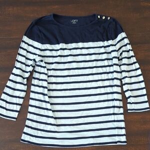LOFT Blue and White Long Sleeve Tee Classic Stripes